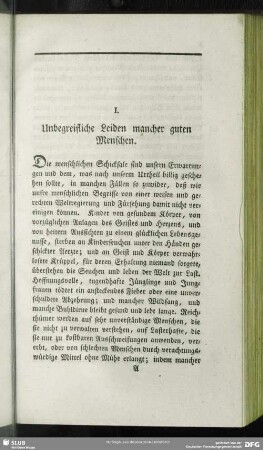I. Unbegreifliche Leiden mancher guten Menschen