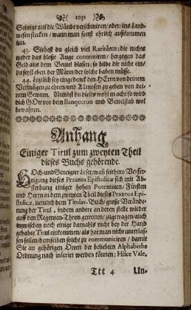 Anhang Einiger Titul zum zweyten Theil dieses Buchs gehörende.