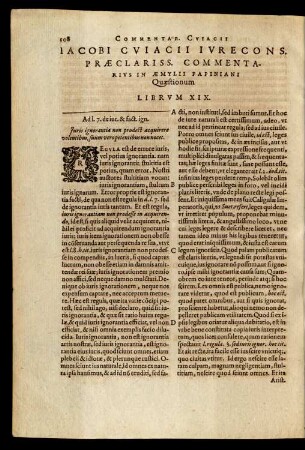 Iacobi Cuiacii ... Commentarius In Aemylii Papiniani Quaestionum Librum XIX.