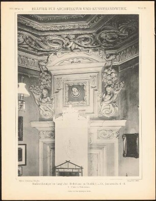Stuckverzierung im Langschen Wohnhaus, Frankfurt/Oder: Ansicht Kamin im Wohnzimmer (aus: Blätter für Architektur und Kunsthandwerk, 16. Jg., 1903, Tafel 29)