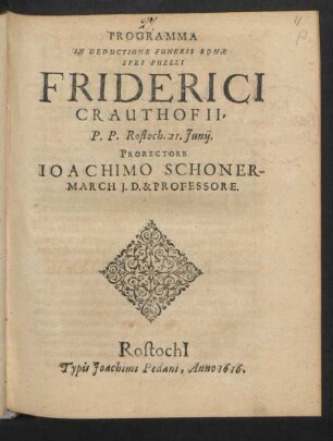Programma In Deductione Funeris Bonae Spei Puelli Friderici Crauthofii : P.P. Rostoch. 21. Iunii