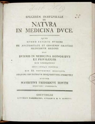 Specimen Inavgvrale De Natvra In Medicina Dvce