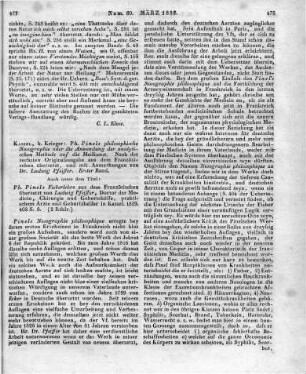 Pinel, P.: Ph. Pinel's philosophische Nosographie, oder die Anwendung der analytischen Methode auf die Heilkunst. Übers. v. L. G. K. Pfeiffer. Bd. 1. Kassel: Krieger 1829 Auch u. d. T.: Ph. Pinels Fieberlehre