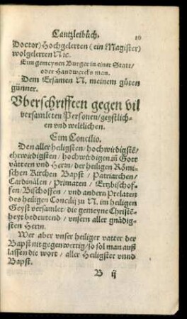 Uberschrifften gegen vil versamleten Personen/ geystlichen und weltlichen.