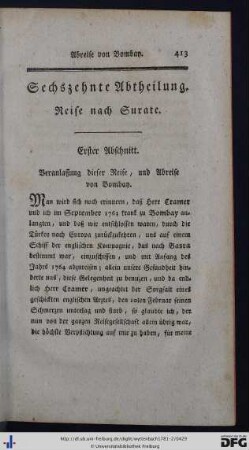 Sechszehnte Abtheilung. Reise nach Surate.