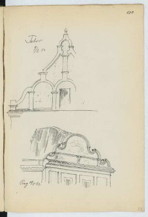 Giebel, Tabor / Giebel, Prag: Ansichten (aus: Skizzen- und Fotoalbum 21)