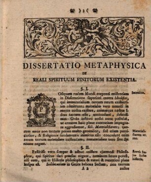 Diss. metaphys. qua realis spirituum finitorum existentia contra materialistus defenditur