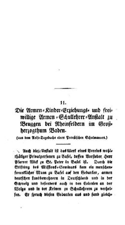 Die Armen-Kinder-Erziehungs- und freiwillige Armen-Schullehrer-Anstalt zu Beuggen bei Rheinfeldern im Großherzogthum Baden : (aus dem Reise-Tagebuch eines Preußischen Schulmannes)