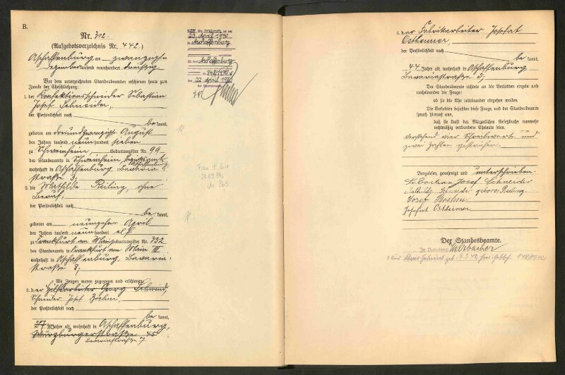 Standesamtsbuch der Stadt Aschaffenburg: Eheschließungen 252/1930 - 130/1931