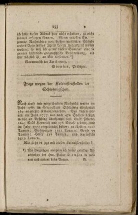 Frage wegen der Kolonistenstellen im Schleswigschen
