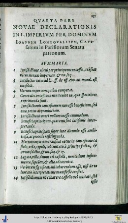 Quarta Pars. Novae Declarationis in L. Imperium per Dominum Ioannem Longovallum…