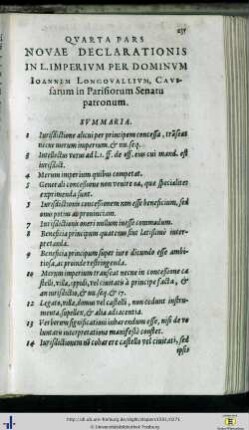 Quarta Pars. Novae Declarationis in L. Imperium per Dominum Ioannem Longovallum…