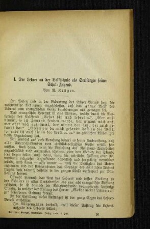 ¬Der¬ Lehrer an der Volksschule als Seelsorger seiner Schul-Jugend