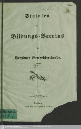 Statuten des Bildungs-Vereins für Dresdner Gewerbetreibende