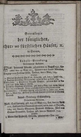 Genealogie der königlichen, chur- und fürstlichen Häuser, etc. in Europa