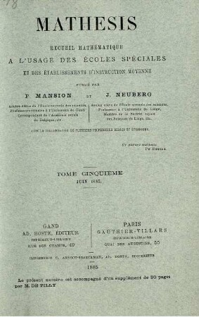 TOME CINQUIÉME JUIN 1885.
