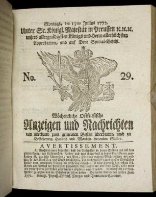 No. 29. Montags, den 13ten Julius 1772.