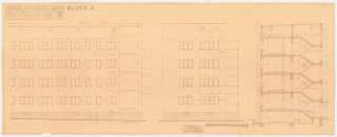 Siedlung Attilahöhe, Berlin-Tempelhof: Wittekindstraße 82-86: Aufriss Hofseite 1:50; Schnitt 1:50