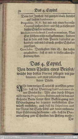Das 4. Capitel. Von denen Theilen eines Briefes, welche bey dessen Forme pflegen vorzukommen, und zwar zuförderst von denen Tituln