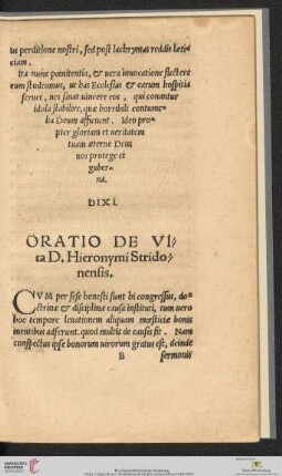 Oratio de Vita D. Hieronymi Stridonensis