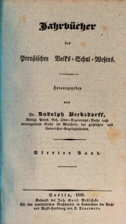 Jahrbücher des preußischen Volks-Schul-Wesens. 4, 4. 1826