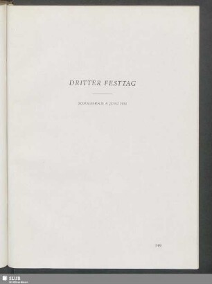 Dritter Festtag. Sonnabend, 6. Juni 1953