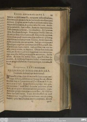 Epistola XXVI. Mediolanum. Frederico Borromaeo, S. R. E. Cardinali, Archiepiscopo Mediolanensi.