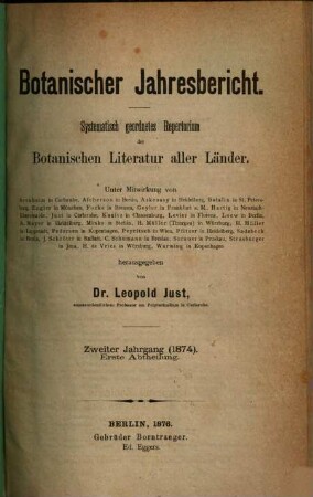 Botanischer Jahresbericht : systematisches geordnetes Repertorium der botanischen Literatur aller Länder, 2,1. 1874 (1876)