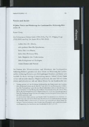 Verein und Archiv. 50 Jahre Verein zur Förderung des Landesarchivs Schleswig-Holstein e.V.