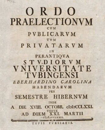 Vorlesungsverzeichnis 1771/72