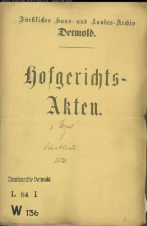 de Wend, Franz gegen Zehntleute zu Lockhausen, Vinnen und Uebbentrup - Rückständiger Zehntkorn