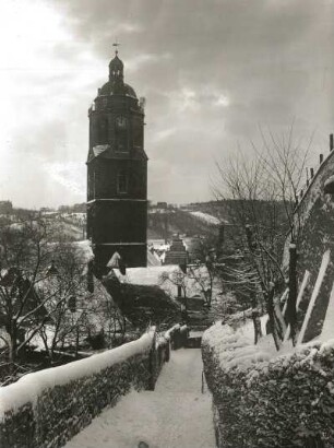 Meißen, Frauenstufen, Blick gegen den Turm der Frauenkirche