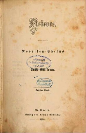 Meteore : Novellen-Cyclus von Ernst Willkomm. 2