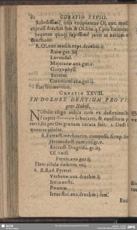 Curatio XXVIII. In Dolore Dentium Pro Virgine Nobili