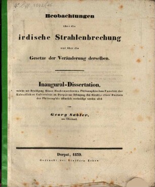 Beobachtungen über irdische Strahlenbrechung und über die Gesetze der Veränderung derselben