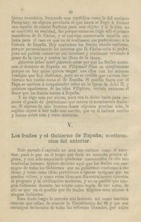 V. Los frailes y el Gobierno de Espana; continuacion del anterior