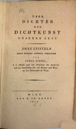 Über Dichter und Dichtkunst unserer Zeit