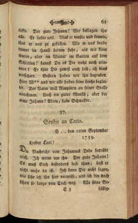 37. Sophie an Carln. B .. den 12ten September 1759.