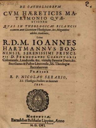 De catholicorum cum haereticis matrimonio quaestiones