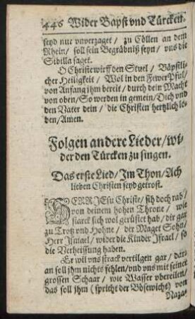 Folgen andere Lieder/ wider den Türcken zu singen.