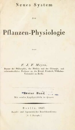 1: Neues System der Pflanzen-Physiologie: Erster Band