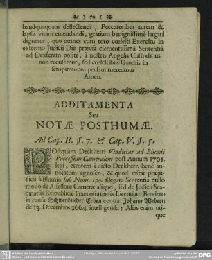 Additamenta Seu Notae Posthumae