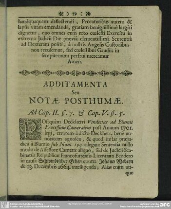 Additamenta Seu Notae Posthumae