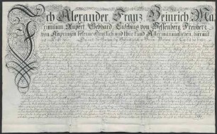 Instrumentum nobilitatis des Alexander Franz von Wessenberg.
