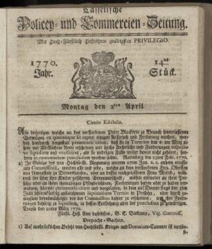 14tes Stueck, Montag den 2ten April. 1770