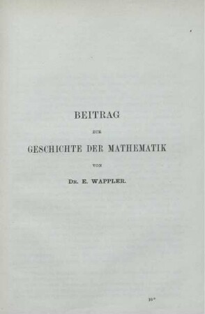 Beitrag zur Geschichte der Mathematik.