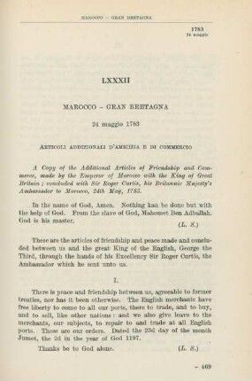 LXXXII Marocco - Gran Bretagna 24 maggio 1783