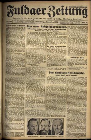 Erste Ausgabe vom Donnerstag, den 01. September 1932.