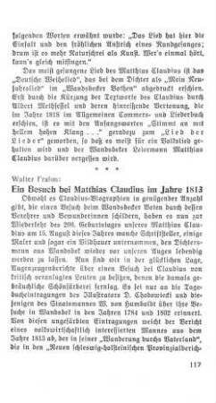 Ein Besuch bei Matthias Claudius im Jahre 1813