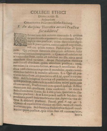 Collegii Ethici Disputatio II. Respondente Christiano Peucero